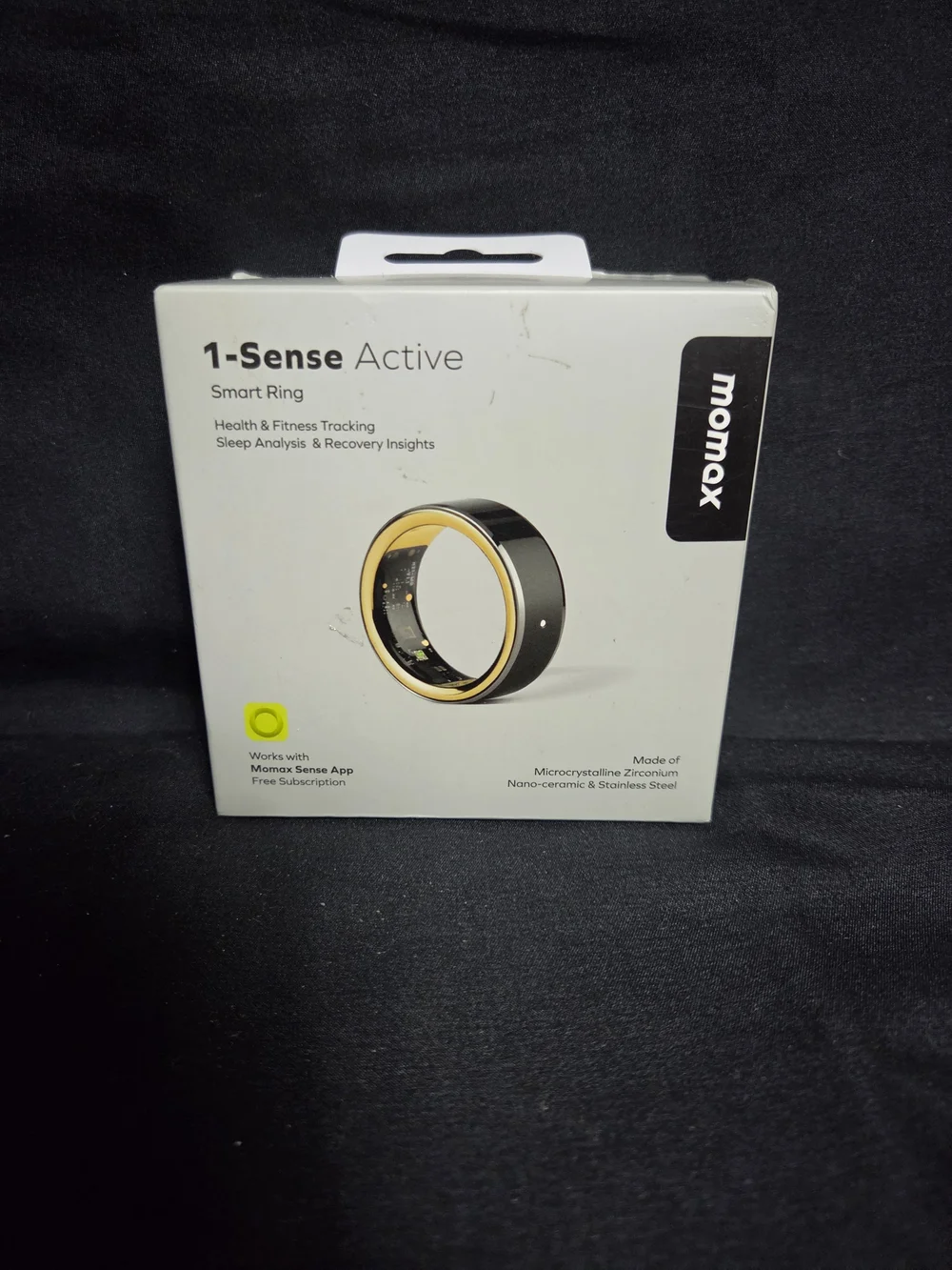 Momax 1-Sense Active Smart Ring - Size 13 - Black Nano-Ceramic Health Tracker